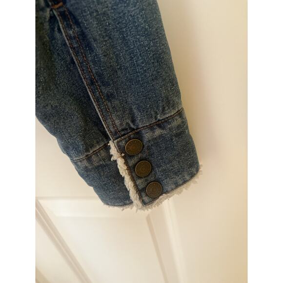 Steve and Barry’s Women’s Trimmed Denim Jacket Small Adult Sherpa Blue Trucker - Picture 5 of 6